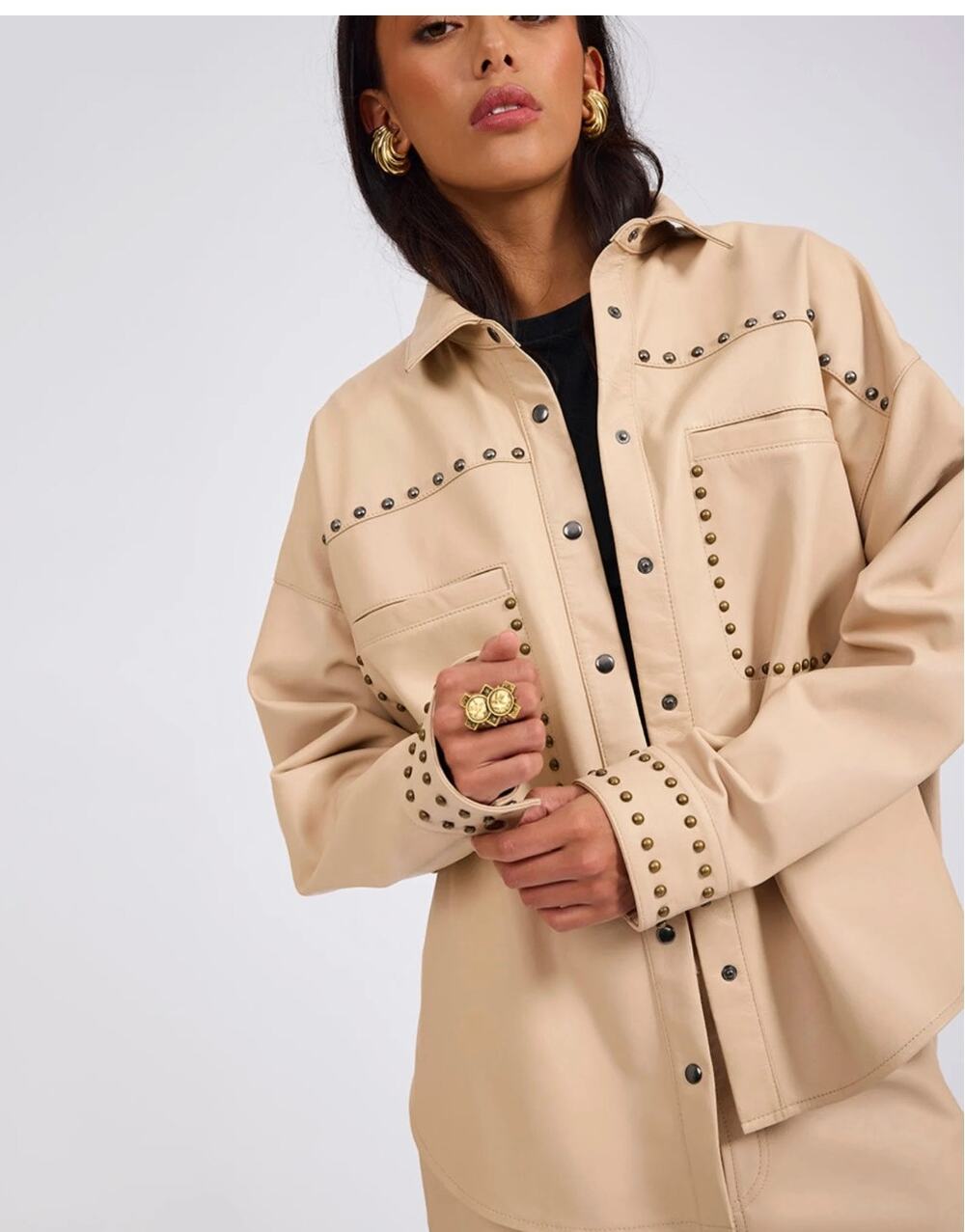 NWT One Teaspoon Daria Studded Leather Shacket - Tan - Western Jacket - Size S